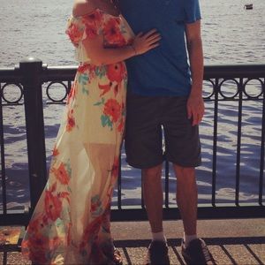 Beautiful floral maxi cold shoulder dress